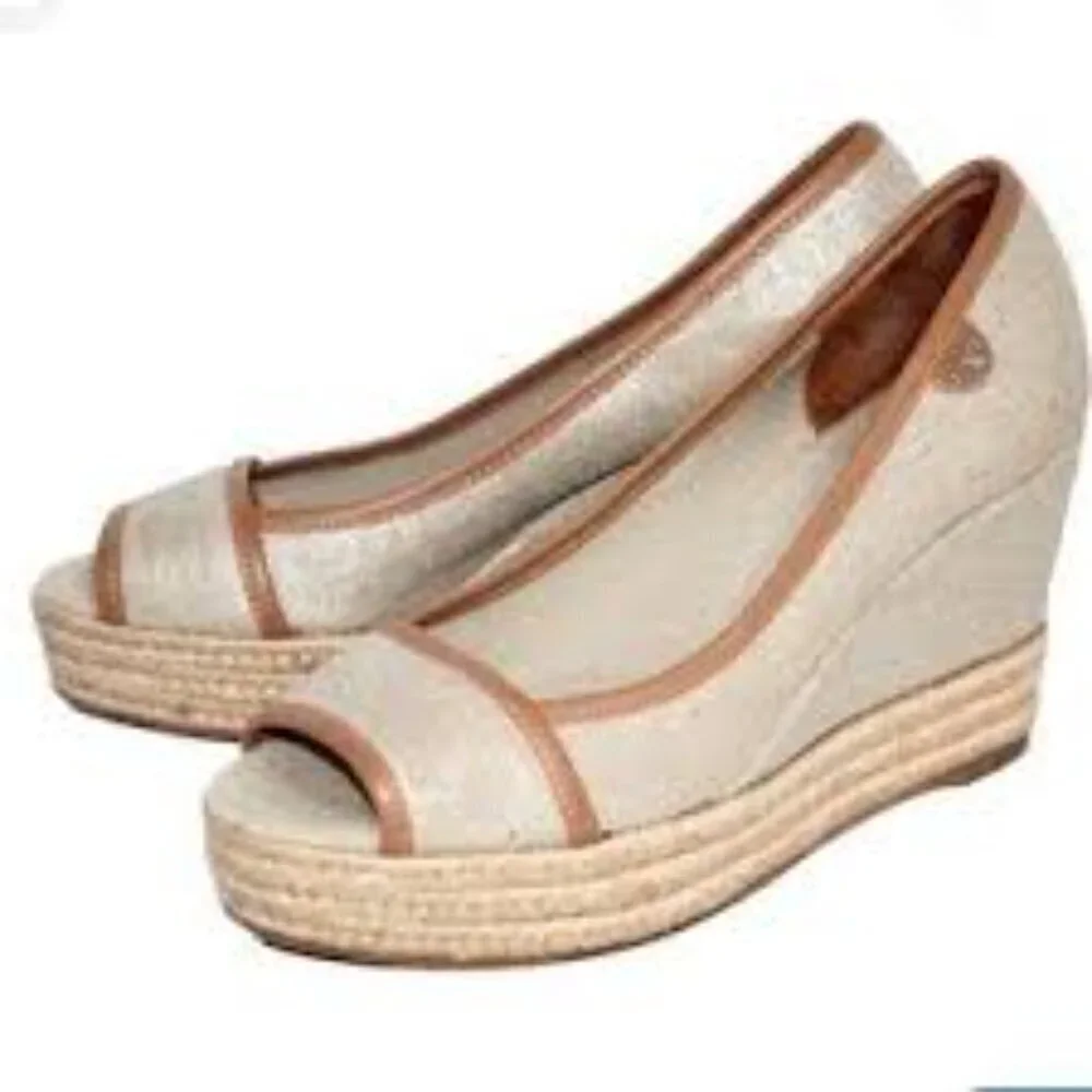 Tory Burch Majorca Espadrille Wedge Peep Toe Sandals Women Size EU 38